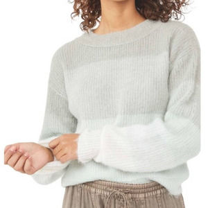 Free People Autumn Sky Green Sea Foam Gray Stripe Wool Blend Sweater M